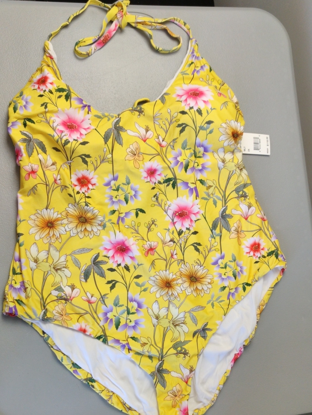 Lucky Brand Yellow Floral Halter One-Piece Swimsuit